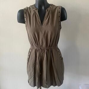 Sleeveless Shirt Dress Women’s S Green Pockets Metal Grommet Drawstring Grunge